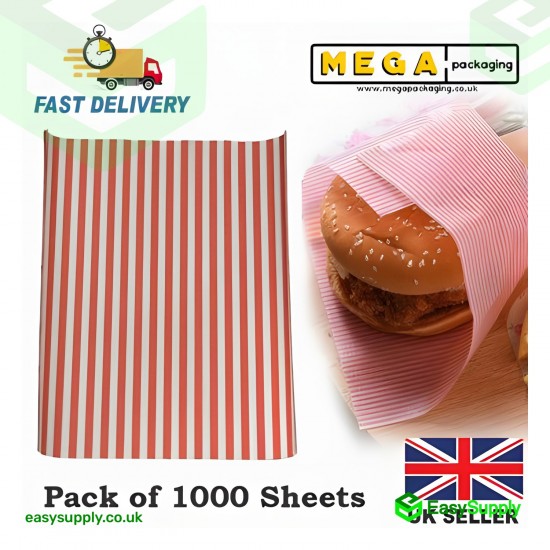Red Stripe Printed Grease Proof Sheets Size: 10 x 12,5 Pizza Boxes