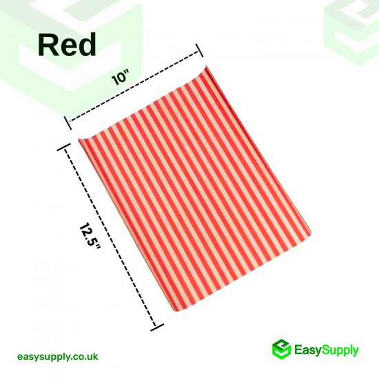 Red Stripe Printed Grease Proof Sheets Size: 10 x 12,5 Pizza Boxes