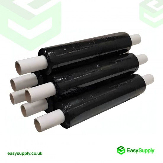 20 Micron Black Opaque Tacky 400 mm Extended Core 6 Rolls Pallet Wrap