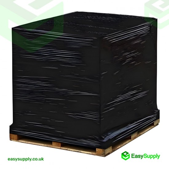 20 Micron Black Opaque Tacky 400 mm Extended Core 6 Rolls Pallet Wrap