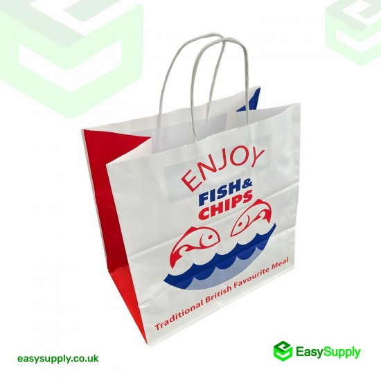 Fish&chips Twisted Handles White Paper Bags Jumbo Size 320 x 210 x 320 mm Foil Bags