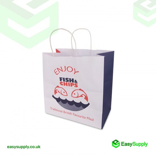 Fish&chips Twisted Handles White Paper Bags Large Size 280 x 170 x 290 mm Foil Bags