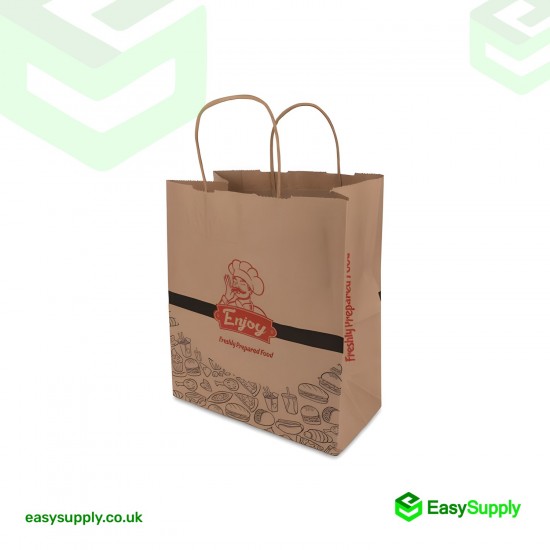 ENJOY Printed Twisted Handle Brown Paper Bags Large Size 260 x 140 x 300 mm Foil Bags