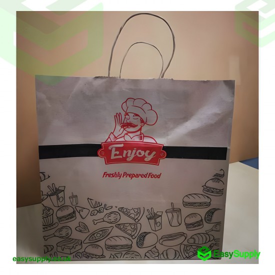 ENJOY Printed Twisted Handle Brown Paper Bags Large Size 260 x 140 x 300 mm Foil Bags