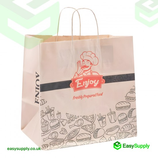 ENJOY Printed Twisted Handle Brown Paper Bags Large Size 260 x 140 x 300 mm Foil Bags