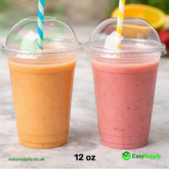 12 oz 340 ml 95 mm Smoothie Clear Cup & Dome Cross Hole Lid All In One Box 250 Pcs Cups & 250 Pcs Lids