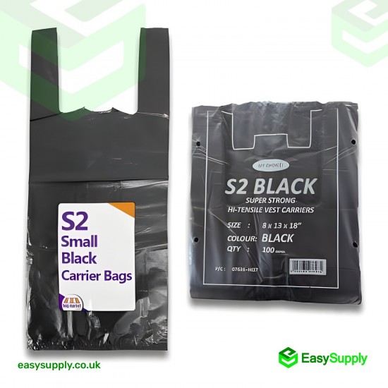 Black Vest Carriers Bags 8 x 13 x 18 Carrier Bags