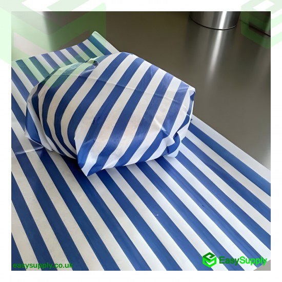 Blue Stripe Printed Grease Proof Sheets Size: 10 x 12,5 Pizza Boxes