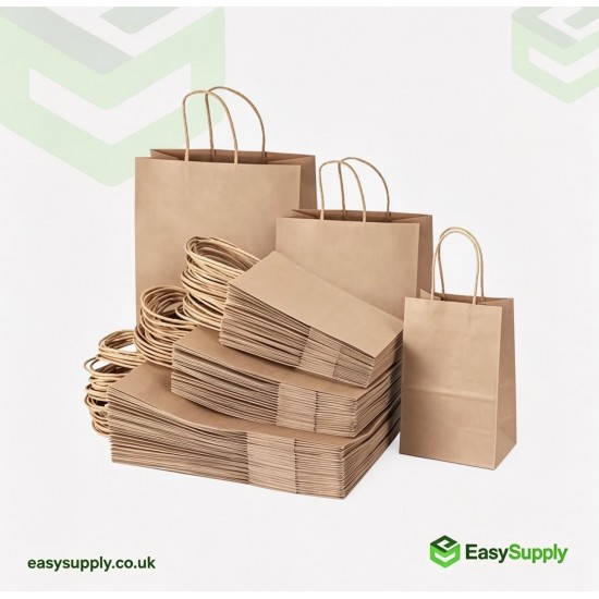 Large Twisted Handle Paper Bag Plain Brown 260 x 140 x 300 100 Pcs Aprox Foil Bags