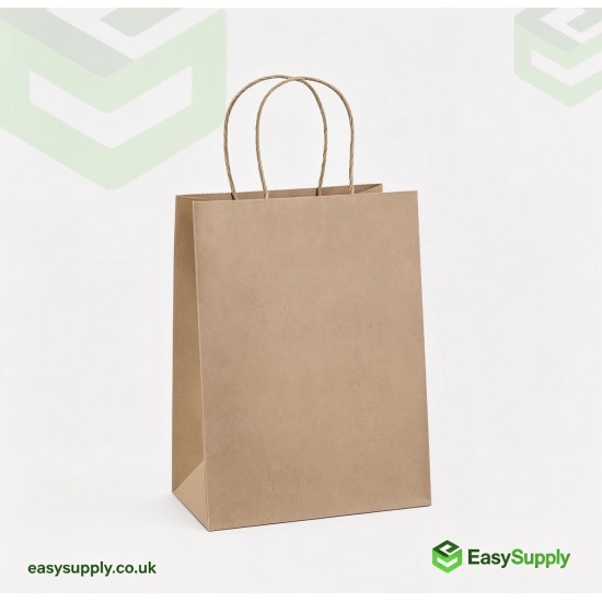 Large Twisted Handle Paper Bag Plain Brown 260 x 140 x 300 100 Pcs Aprox Foil Bags