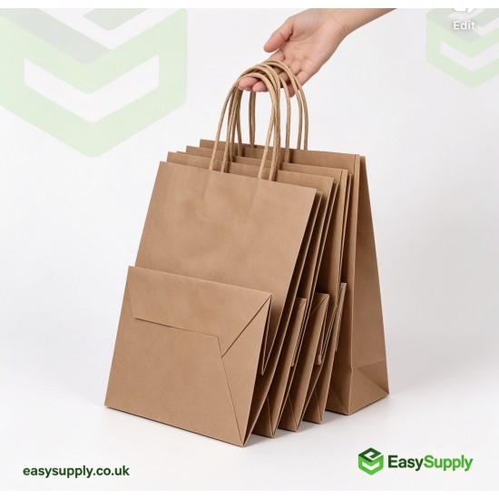 Large Twisted Handle Paper Bag Plain Brown 260 x 140 x 300 100 Pcs Aprox Foil Bags