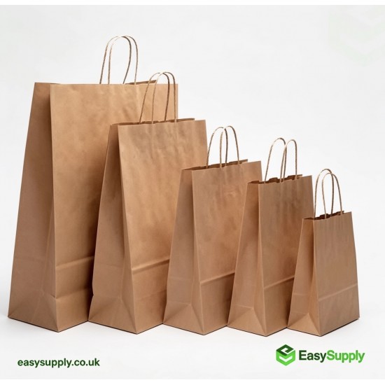 Large Twisted Handle Paper Bag Plain Brown 260 x 140 x 300 100 Pcs Aprox Foil Bags