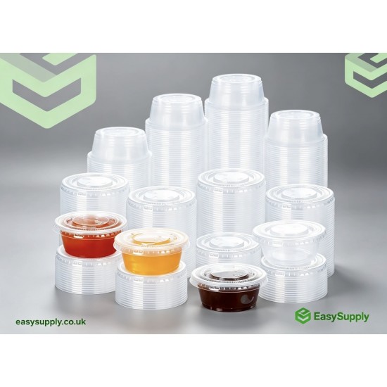 2 Oz Heavy Duty Clear  Separate Sauce Pots & Lids