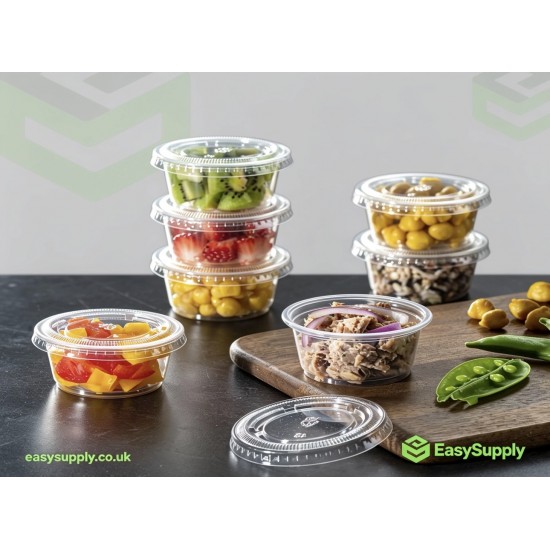 4 Oz Heavy Duty Clear  Separate Sauce Pots & Lids