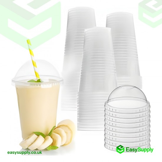 12 oz 340 ml 95 mm Smoothie Clear Cup & Dome Cross Hole Lid All In One Box 250 Pcs Cups & 250 Pcs Lids